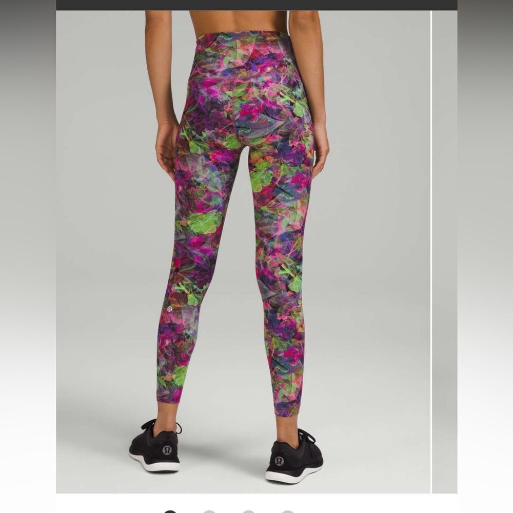 NWT New LULULEMON Wunder Train High Rise Tight Black Neon Rainbow Floral VFTN 2